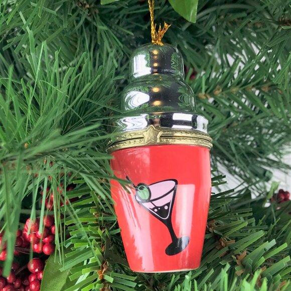 Martini Cocktail Shaker Porcelain Hinge Surprise Gift Trinket Christmas Ornament - Picture 5 of 5